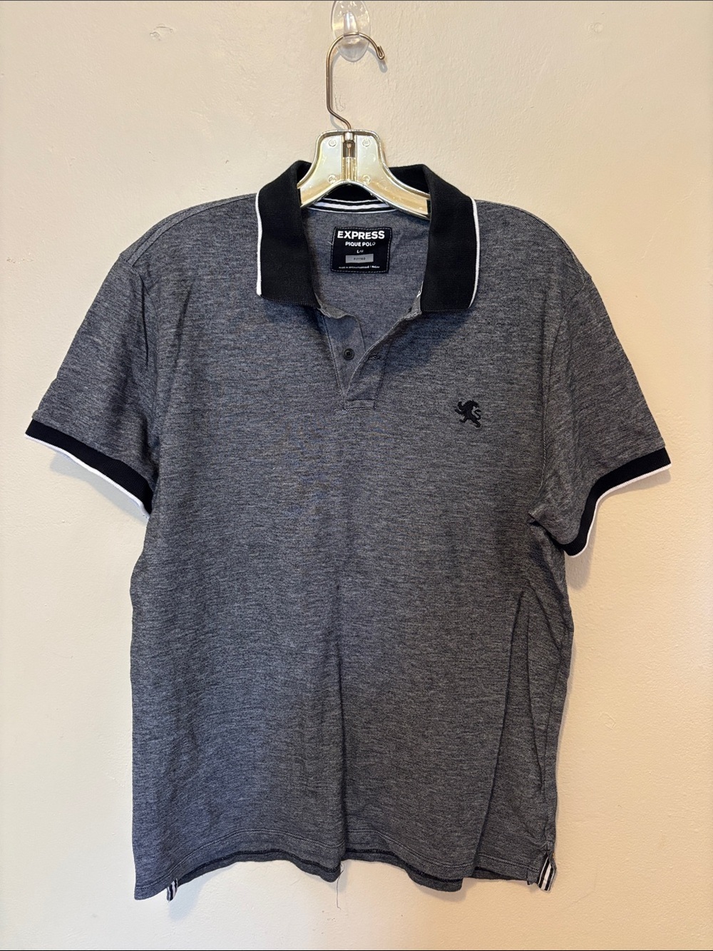 Express Men’s Charcoal Heather Polo with Black Contrast Collar